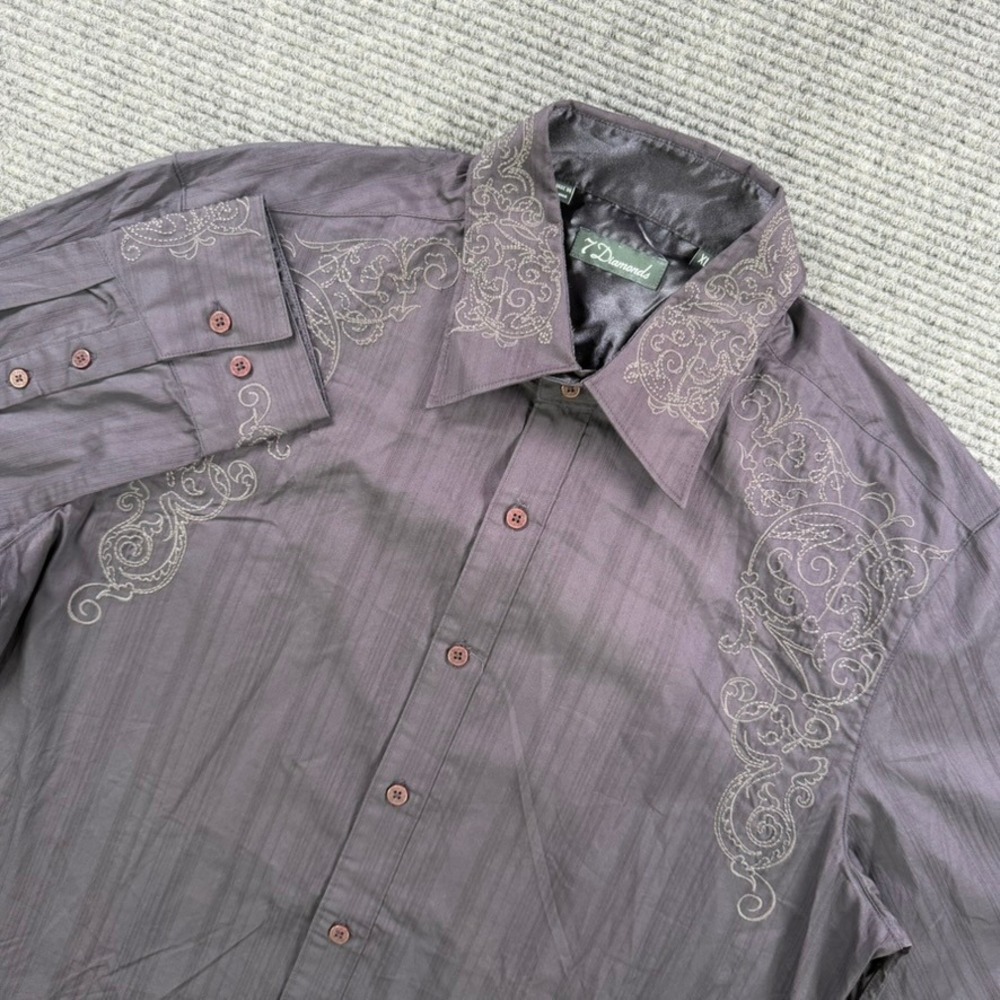 NEW 7 Diamonds Purple Embroidered Button Down Dress Shirt Mens XL Long Sleeve